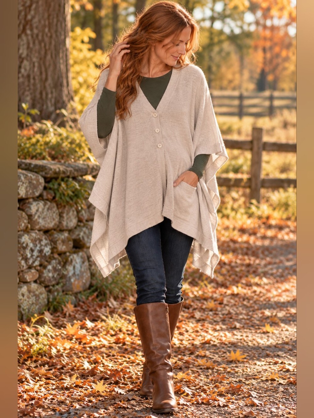 LOGIX Wool Blend Poncho Cape Cardigan Oversized Cream Draped Knit